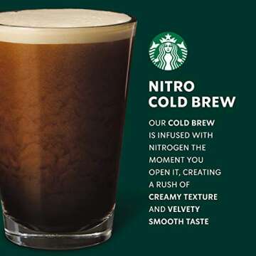 Starbucks Nitro Cold Brew Coffee, Black Unsweetened, 9.6 fl oz Cans (8 Pack), Iced Coffee, Cold Brew Coffee, Coffee Drink