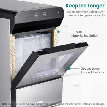 Gevi Household V2.0 Countertop Gemi Nugget Ice Maker with Viewing Window | Self-Cleaning Pebble Ice Machine | Open and Pour Water Refill | Stainless Steel Housing | 16.7''H Fits Under Wall