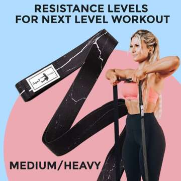 SuzieB Fitness Long Band for Women, Workout Legs, Shoulders, Arms and More - Medium and Heavy Resistance, in Multiple Color Options (Black Marble)