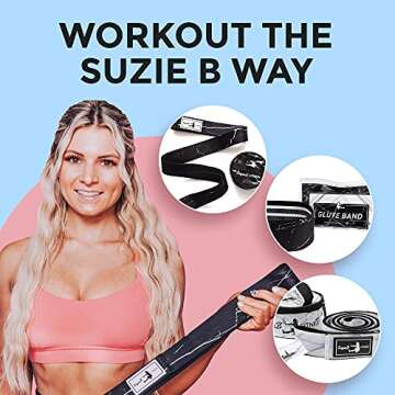 SuzieB Fitness Long Band for Women, Workout Legs, Shoulders, Arms and More - Medium and Heavy Resistance, in Multiple Color Options (Black Marble)