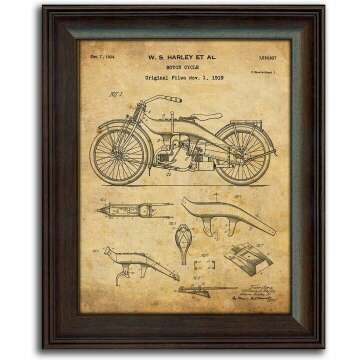 Framed Harley Davidson Patent Prints - 3 Bike Set