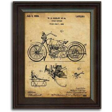 Framed Harley Davidson Patent Prints - 3 Bike Set