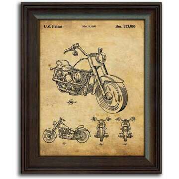 Framed Harley Davidson Patent Prints - 3 Bike Set