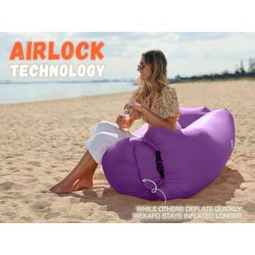 WEKAPO Inflatable Couch Air Lounger Chair - Camping & Beach Accessories, Portable Blow up Sofa for Hiking, Lawn, Indoor/Outdoor Movies & Music Festivals. Lightweight and Easy to Set Up Air Hammock