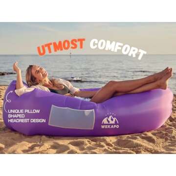 WEKAPO Inflatable Couch Air Lounger Chair - Camping & Beach Accessories, Portable Blow up Sofa for Hiking, Lawn, Indoor/Outdoor Movies & Music Festivals. Lightweight and Easy to Set Up Air Hammock