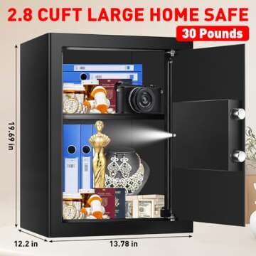 2.1 Cub Large Safe Box Fireproof Waterproof for Home, Personal Fireproof Safe With Removable Shelf, Smart Alarm, LEd Light, Silent Mode, Security Money Safes for Firearm Jewelry Medicine A4 Document…