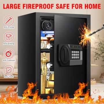 2.1 Cub Large Safe Box Fireproof Waterproof for Home, Personal Fireproof Safe With Removable Shelf, Smart Alarm, LEd Light, Silent Mode, Security Money Safes for Firearm Jewelry Medicine A4 Document…