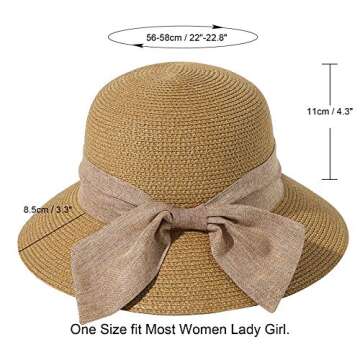 Lanzom Sun Hats for Women Wide Brim Straw Hat Summer Beach Hat Foldable Packable Cap for Travel Outdoor (Style F-Khaki)