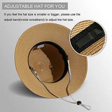 Lanzom Sun Hats for Women Wide Brim Straw Hat Summer Beach Hat Foldable Packable Cap for Travel Outdoor (Style F-Khaki)