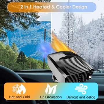 SeSettH Car Heater, Portable Heater for Car, 12V Volt Heater, Car Defroster Windshield Heater, Car Plug-in Cigarette Lighter Heater, 360 Degree Rotation,Heater for Car Defroster, Black