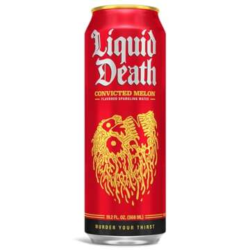 Liquid Death, Convicted Melon Sparkling Water, 8-Pack (King Size 19.2oz Cans), Watermelon Flavored Sparkling Beverage Sweetened With Real Agave, Low Calorie & Low Sugar