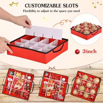 Irrantan 2-in-1 Christmas Ornament Storage Box & Xmas Figurine Container, Premium Christmas Ornament Storage Container - Holds Up to 64pcs-3” Ornaments, Adjustable Dividers, 4 Individual Trays -Red