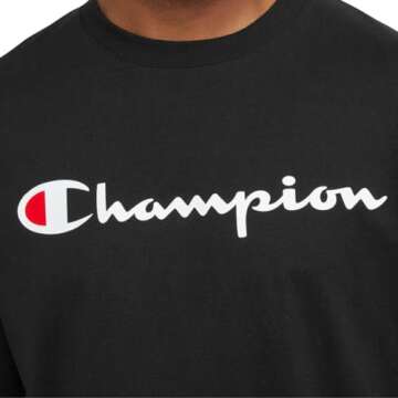 Champion mens Classic T-shirt, Classic Script T Shirt, Black-y06794, Large US