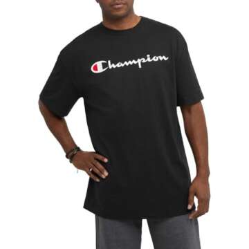 Champion mens Classic T-shirt, Classic Script T Shirt, Black-y06794, Large US