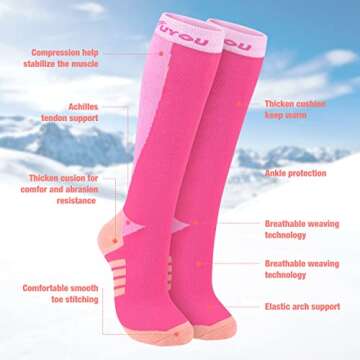 KUYOU Ski Socks Women Men, 3 Pair Extra Thick Warm Snow Winter Skiing Socks Long Knee High Snow Snowboarding Skiing Socks