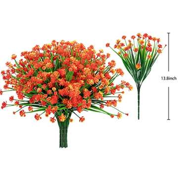 Ouddy Decor 24 Bundles Artificial Flowers for Outdoors UV Resistant Fake Plastic Plants Faux Boston Fern Greenery Stems for Spring Summer Indoor Garden Patio Window Box Kitchen Home Decor, Orange