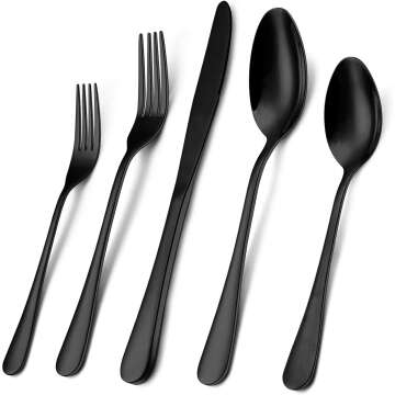 Wildone 20-Piece Black Silverware Set, Stainless Steel Flatware Cutlery Set Service for 4, Tableware Eating Utensils Include Knives/Forks/Spoons, Mirror Polished, Dishwasher Safe