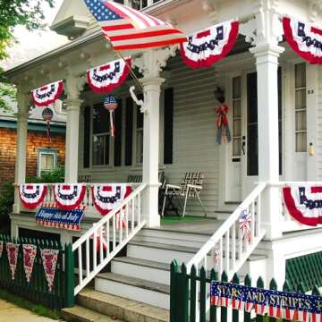 4th of July Decorations, 1.5 x 3 FT American Flag Banner, 1 PCS USA Pleated Fan Flags, Patriotic Bunting US Half Fan Flag for Fourth of July Independence Day Memorial Day Home Yard Outdoor Decor