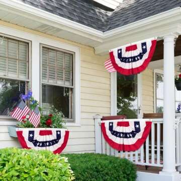 4th of July Decorations, 1.5 x 3 FT American Flag Banner, 1 PCS USA Pleated Fan Flags, Patriotic Bunting US Half Fan Flag for Fourth of July Independence Day Memorial Day Home Yard Outdoor Decor