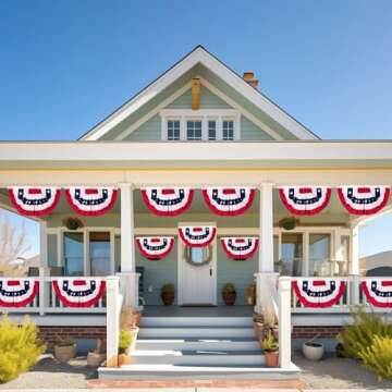 4th of July Decorations, 1.5 x 3 FT American Flag Banner, 1 PCS USA Pleated Fan Flags, Patriotic Bunting US Half Fan Flag for Fourth of July Independence Day Memorial Day Home Yard Outdoor Decor