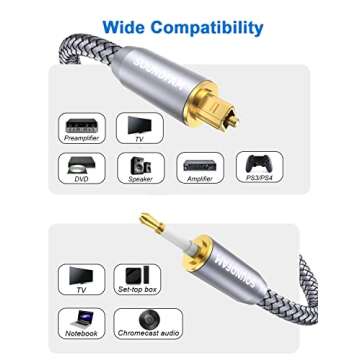 SOUNDFAM Toslink to Mini Toslink Cable - 10ft Optical Audio Cable