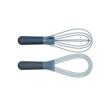 Joseph Joseph 981000 Twist Whisk 2-In-1 Collapsible Balloon and Flat Whisk Silicone Coated Steel Wire, Sky