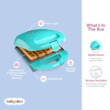 Babycakes Mini Waffle Stick Maker by Select Brands - Mini Waffle Stick Maker for Breakfast - Features Non-Stick Coating & Non-Skid Feet - Mini Waffle Stick Iron for Kitchen Appliances - 4 Waffles