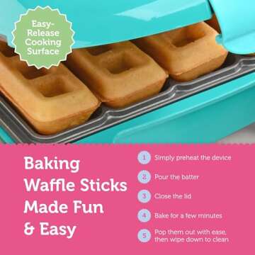 Babycakes Mini Waffle Stick Maker by Select Brands - Mini Waffle Stick Maker for Breakfast - Features Non-Stick Coating & Non-Skid Feet - Mini Waffle Stick Iron for Kitchen Appliances - 4 Waffles