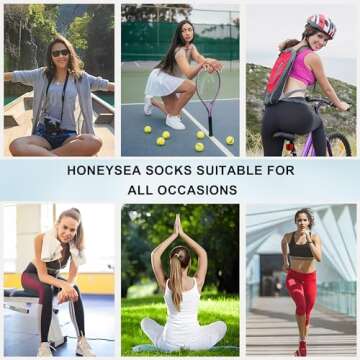 Honeysea Womens Ankle Socks - Women's Socks Womens White Socks Low Cut Socks Women Compression Ankle Socks for Women Golf Socks, BK W LGY DGY S