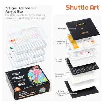 Shuttle Art Automatic Ink Control Acrylic Paint Markers, 36 Colors Brush Tip Acrylic Paint Pens for Rock Painting, Ceramic, Wood, Canvas, Glass, Stone, Fabric, Card Making, DIY & Art Supplies