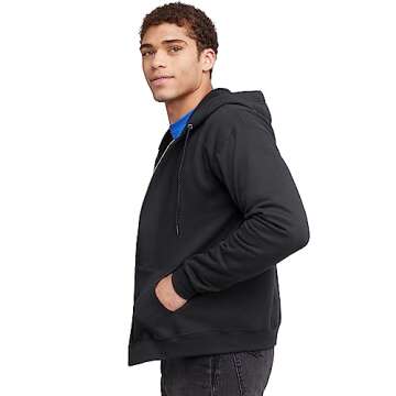 Hanes mens Full-zip Eco-smart Hoodie athletic sweatshirts, Black, Large US