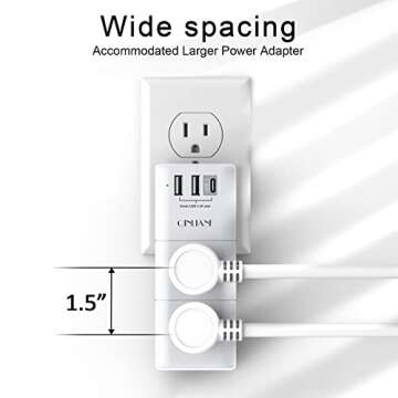 USB Outlet Extender Surge Protector with USB Ports