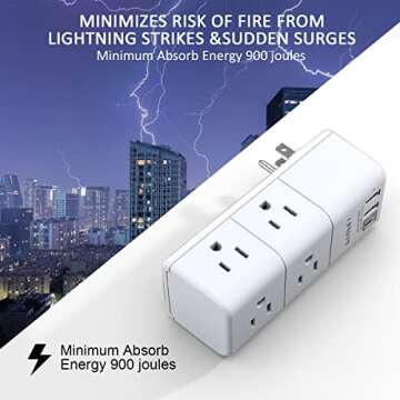 USB Outlet Extender Surge Protector with USB Ports