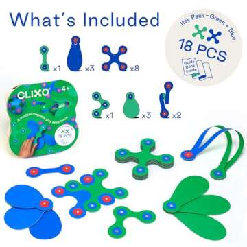 Clixo Itsy Magnetic Toy for Kids - Flexible, Durable, Imagination-Boosting Magnet Building Toy. Educational Multi-Sensory STEM Experience. Great as a Travel Game. Ages 4-99. 18 Piece Pack