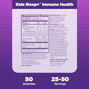 Natrol Kids Sleep+ Immune Health Gummies with Melatonin, Zinc, Vitamin C and D, Elderberry, 50 Raspberry Flavored Melatonin and Immune Health Gummies, 50 Day Supply