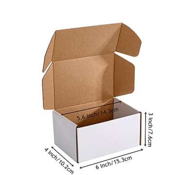 MUKOSEL 6X4X3 Inches White Shipping Boxes 25 Piece, Recyclable Kraft Corrugated Cardboard Boxes Literature Mailer for Mailing Packing with 2 Inch Thank You Stickers