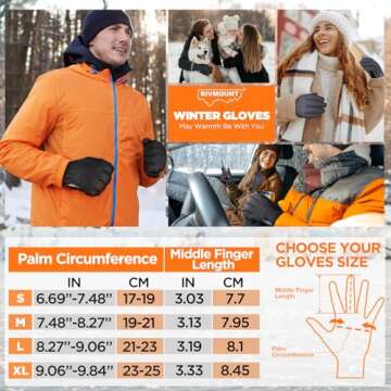 rivmount Winter Gloves Women Men Waterproof Windproof, Cold Weather Warm Gloves with Touchscreen Fingers, for Running, Driving, Cycling, Biking, Riding, Walking, Hiking, Outdoor Sports, Daily Work