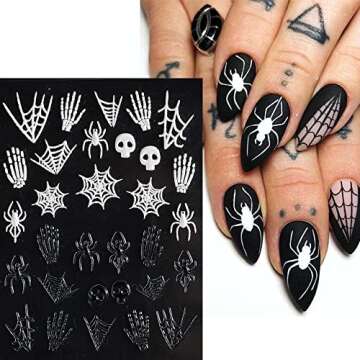 3D Embossed Halloween Nail Art Stickers Decals 5 Sheets 5D Self-Adhesive Pegatinas Uñas Scream Horror Ghost Skull Hands Spider Web Nail Supplies Nail Art Design Decoration Accessories