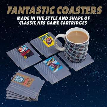 Paladone Nintendo NES Cartridge Retro Drink Coasters for Gamers - Set of 8 - Featuring Donkey Kong, Legend of Zelda, Super Mario, and More Classic Games