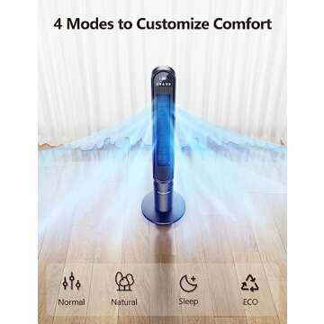 VAGKRI Tower Fan 42" Oscillating Tower Fan with 4 Modes, 4 Wind Speeds, 15H Timers, 90°Oscillation & 135° Vertical, Standing Fans for Home Bedroom Living Room Office, Powerful Floor Fan with Remote