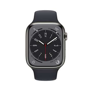 Apple Watch Series 8 (GPS+Cellular, 45mm) - Graphite Stainless Steel Case with Midnight Sport Band, M/L (Renewed)