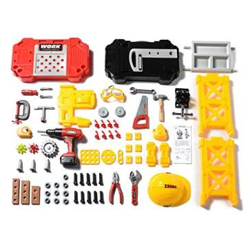 Toy Choi's Toy Construction Set, 83 Pieces Transformable Toy Workbench, Kids Tools Set for Boys & Girls, Toddler Tool Bench with Electric Drill, Educational Pretend Play Gift Toddler Tools Age 2-4