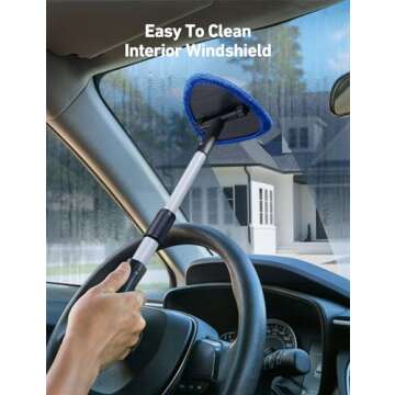 AstroAI Windshield Cleaner, Car Windshield Cleaning Tool Inside with 4 Reusable and Washable Microfiber Pads and Extendable Handle Auto Glass Wiper Kit, Blue