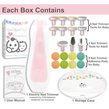 Baby Nail Trimmer 21 in 1, with Labeled case, Includes 13 Extra Replacement Tools, Royal Angels Baby Electric Nail Kit, Baby Nail Care, Nail File Newborn Toddler Toes & Fingernails Clipper (Pink)