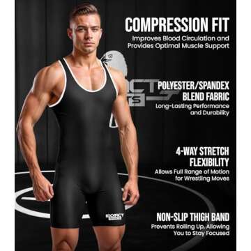 Exxact Sports Plain Men's Wrestling Singlet, High Performance Powerlifting Singlet Wrestling Singlets for Men - (Black, AM)