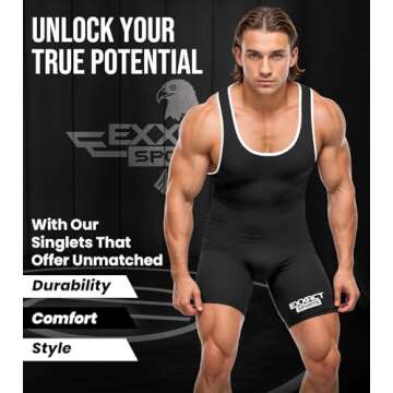 Exxact Sports Plain Men's Wrestling Singlet, High Performance Powerlifting Singlet Wrestling Singlets for Men - (Black, AM)