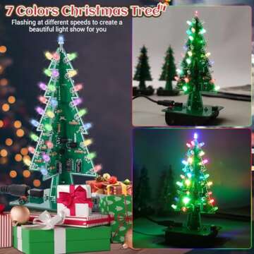 IS Christmas Tree Soldering Project, Icstation 3D Xmas Tree Soldering Kit with LED Flashing Lights Soldering Practice 7 Colors DIY Electronic Assemble Kit for Learning Teaching STEM Educational