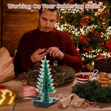 IS Christmas Tree Soldering Project, Icstation 3D Xmas Tree Soldering Kit with LED Flashing Lights Soldering Practice 7 Colors DIY Electronic Assemble Kit for Learning Teaching STEM Educational