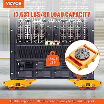 VEVOR 4pcs Machinery Mover, 8T Machinery Skate Dolly, 17637lbs Machinery Moving Skate, Machinery Mover Skate w/ 360° Rotation Cap and 4 Rollers, Heavy Duty Industrial Moving Equipment, Yellow