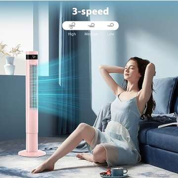 Antarctic Star Tower Fan Portable Electric Oscillating Fan Quiet Cooling Remote Control Standing Bladeless Floor Fans 3 Speeds Wind Modes Timer Bedroom Office (43 inch, Pink)